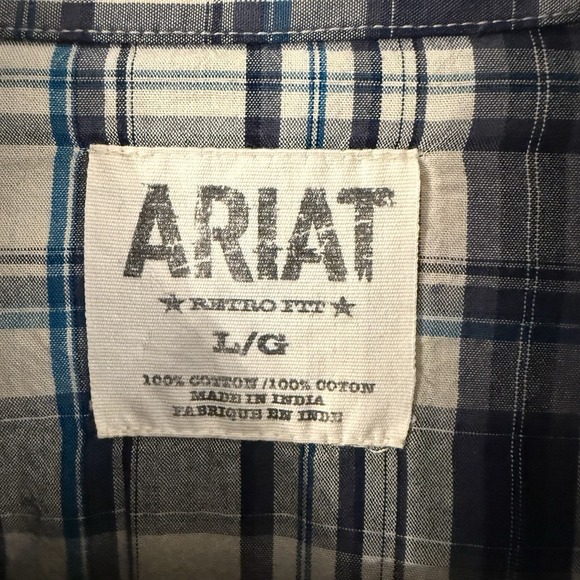 Ariat Retro Fit Pearl Snap Button Down‎ Shirt Men's L Blue Plaid Western Rodeo - Picture 7 of 12